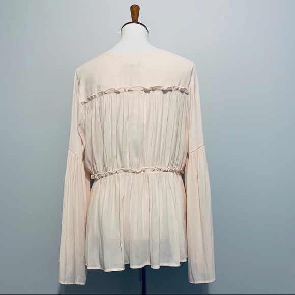Anthropologie Pink Flare Sleeve V-Neck Blouse - Picture 6 of 7